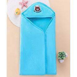 Babyhug Terry Hooded Towel with Bear Patch Detailing L 75 x B 75 cm - Aqua Blue