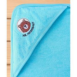 Babyhug Terry Hooded Towel with Bear Patch Detailing L 75 x B 75 cm - Aqua Blue