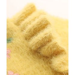 Babyhug Knitted Full Sleeves Extra Soft Hairy Eyelash Yarn Pullover Sweater With Floral Embroidery & Frill Detailing - Yellow