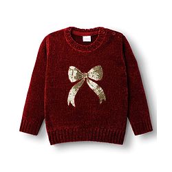 Babyhug Knitted Full Sleeves Soft Chenille Yarn Pullover Sweater With Sequin Detailing - Maroon
