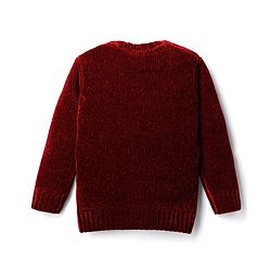 Babyhug Knitted Full Sleeves Soft Chenille Yarn Pullover Sweater With Sequin Detailing - Maroon