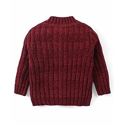 Babyhug Knitted Full Sleeves Front Open Sweater with Text Embroidery - Maroon