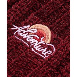 Babyhug Knitted Full Sleeves Front Open Sweater with Text Embroidery - Maroon