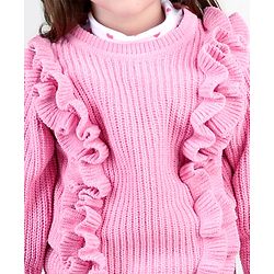 Babyhug Knitted Full Sleeves Pullover Sweater with Frill Detailing -Pink