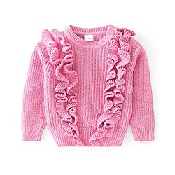 Babyhug Knitted Full Sleeves Pullover Sweater with Frill Detailing -Pink