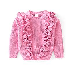 Babyhug Knitted Full Sleeves Pullover Sweater with Frill Detailing -Pink