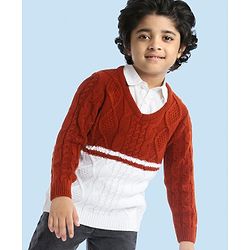 Babyhug Full Sleeves Pullover Sweater with Cable Knit Design - Rust Brown