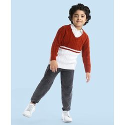 Babyhug Full Sleeves Pullover Sweater with Cable Knit Design - Rust Brown