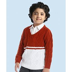Babyhug Full Sleeves Pullover Sweater with Cable Knit Design - Rust Brown