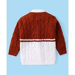 Babyhug Full Sleeves Pullover Sweater with Cable Knit Design - Rust Brown
