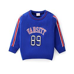 Babyhug Knitted Full Sleeves Pullover Sweater With Varsity Embroidery - Navy Blue