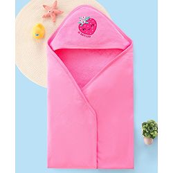 Babyhug Terry Hooded Towel Strawberry Embroidery L 75 x B 75 cm - Pink