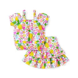 Babyhug Cotton Knit Half Sleeves Top & Skirt Set With Floral Print - Multicolor