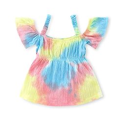 Babyhug Cotton Knit Half Sleeves Cold Shoulder Tie & Dye Top & Pants Set  - Multicolor