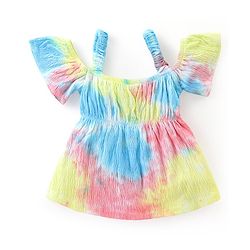 Babyhug Cotton Knit Half Sleeves Cold Shoulder Tie & Dye Top & Pants Set  - Multicolor