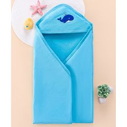 Babyhug Terry Hooded Towel with Whale Patch Detailing L 75 x B 75 cm - Aqua Blue