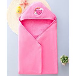Babyhug Terry Hooded Towel Rainbow Embroidery L 75 x B 75 cm - Pink