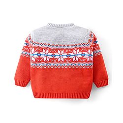 Babyhug Knitted Full Sleeves Front Open Sweater with Floral Design - Red