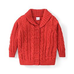 Babyhug Knitted Full Sleeves Front Open Sweater With Cable Knit Design - Red