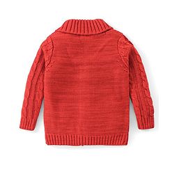 Babyhug Knitted Full Sleeves Front Open Sweater With Cable Knit Design - Red