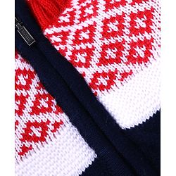 Babyhug Knitted Full Sleeves Front Open High Neck Sweater With Argyle Design - Red & Navy Blue