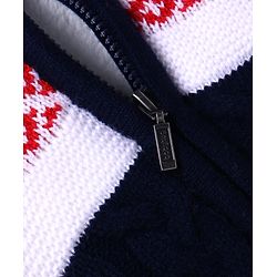 Babyhug Knitted Full Sleeves Front Open High Neck Sweater With Argyle Design - Red & Navy Blue