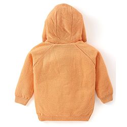 Babyhug Knit Raglan Full Sleeves Solid  Front Open Hooded Sweater- Orange