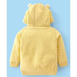 Babyhug Knitted Full Sleeves Hooded Front Open Sweater with Fox Applique - Yellow