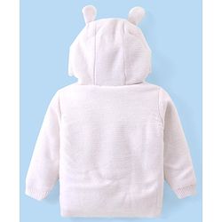 Babyhug Knitted Full Sleeves Hooded Front Open Sweater with Fox Applique - White