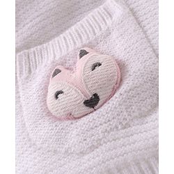 Babyhug Knitted Full Sleeves Hooded Front Open Sweater with Fox Applique - White