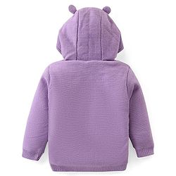 Babyhug Knitted Full Sleeves Hooded Front Open Sweater with Fox Applique - Lavender