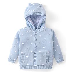 Babyhug Knit Full Sleeves Hooded Sweater with Ear Applique - Blue