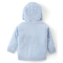 Babyhug Knit Full Sleeves Hooded Sweater with Ear Applique - Blue