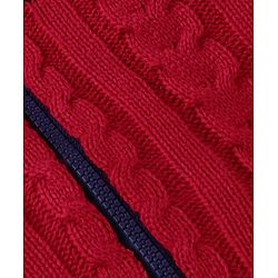 Babyhug Knitted Full Sleeves Front Open Hooded Sweater With Cable Knit Design - Red & Black