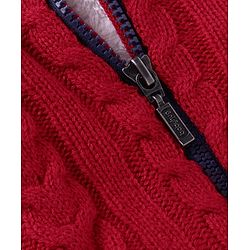 Babyhug Knitted Full Sleeves Front Open Hooded Sweater With Cable Knit Design - Red & Black