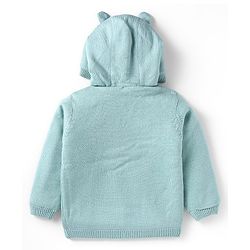 Babyhug Knitted Full Sleeves Front Open Hooded Sweater With Pockets - Light Blue
