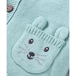 Babyhug Knitted Full Sleeves Front Open Hooded Sweater With Pockets - Light Blue