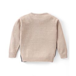 Babyhug Knitted Full Sleeves Pullover Sweater with Scenery Design & Bear Patch - Navy Blue & Cream