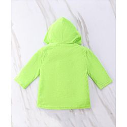 Babyhug Cotton Terry Knit Full Sleeves Hooded Bath Robe with Pocket Cow Embroidery - Green