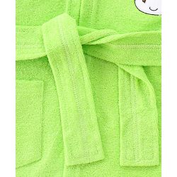 Babyhug Cotton Terry Knit Full Sleeves Hooded Bath Robe with Pocket Cow Embroidery - Green