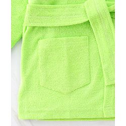 Babyhug Cotton Terry Knit Full Sleeves Hooded Bath Robe with Pocket Cow Embroidery - Green
