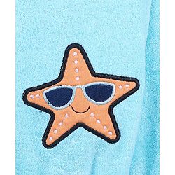 Babyhug  Cotton Terry Knit Full Sleeves Hooded Bath Robe with Pocket Star Fish Embroidery - Blue