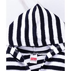 Babyhug Cotton Terry Knit Full Sleeves Striped  Hooded Bath Robe with Car Embroidery - White & Black