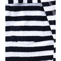 Babyhug Cotton Terry Knit Full Sleeves Striped  Hooded Bath Robe with Car Embroidery - White & Black