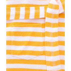 Babyhug Cotton Terry Knit Full Sleeves Striped  Hooded Bath Robe with Teddy Bear Embroidery - Orange
