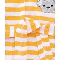 Babyhug Cotton Terry Knit Full Sleeves Striped  Hooded Bath Robe with Teddy Bear Embroidery - Orange