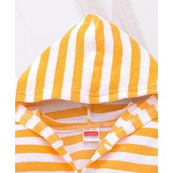 Babyhug Cotton Terry Knit Full Sleeves Striped  Hooded Bath Robe with Teddy Bear Embroidery - Orange