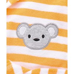 Babyhug Cotton Terry Knit Full Sleeves Striped  Hooded Bath Robe with Teddy Bear Embroidery - Orange