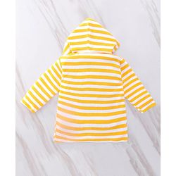 Babyhug Cotton Terry Knit Full Sleeves Striped  Hooded Bath Robe with Teddy Bear Embroidery - Orange