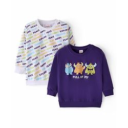 Babyhug 100% Cotton Knit Full Sleeves Sweatshirt with Monster Graphics Pack of 2- Blue & White